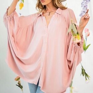 #32 NWT Easel Pink Oversized Dolman Sleeve Blouse